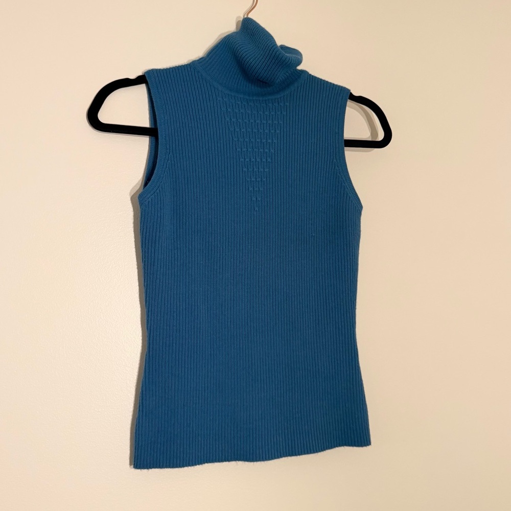 Sleeveless Blue Turtleneck Sweater